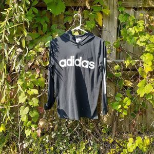 Adidas Black Hooded Long Sleeve Shirt 14/16 Large GIRLS EUC